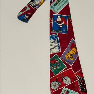 Christmas Neck Tie "Company B" Snowman Santa Claus Christmas Tree Stamps